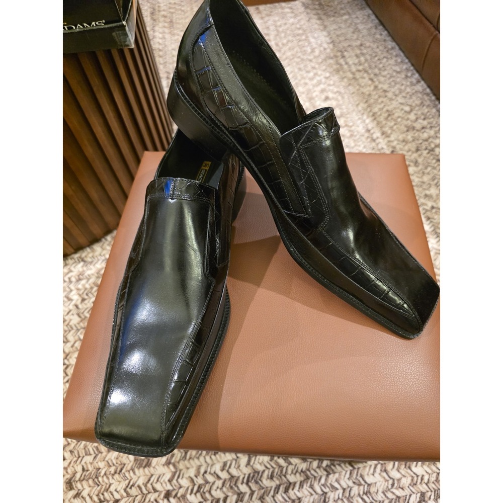 Stacy Adams Leather Loafers Black Dress Shoes Croc Embossed Square Toes Size 13M